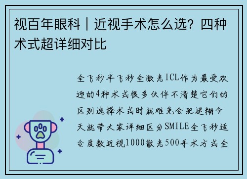 视百年眼科｜近视手术怎么选？四种术式超详细对比