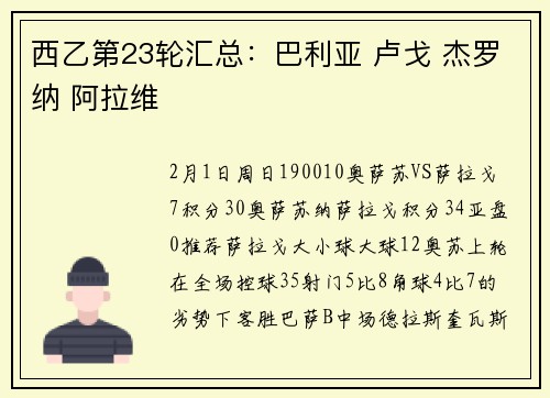 西乙第23轮汇总：巴利亚 卢戈 杰罗纳 阿拉维